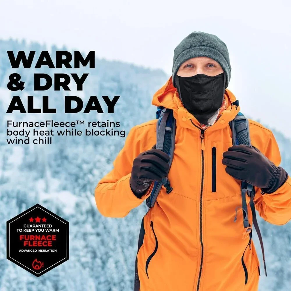Men's Gray Winter Warm Fleece Face Mask Stretch Neck Breathable Scarves